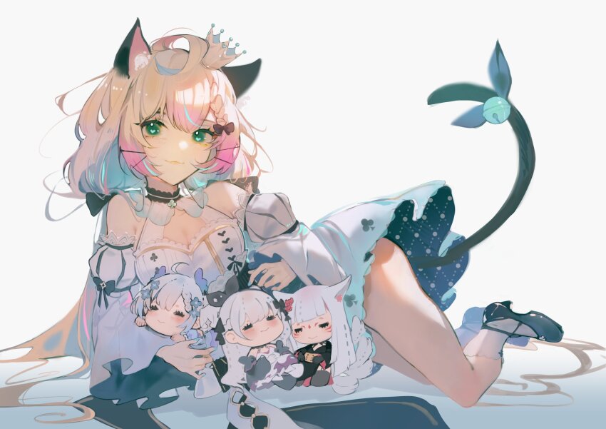 1girl, :3, ahoge, animal_ear_fluff, animal_ears, bell, bevsnailmail, black_shoes