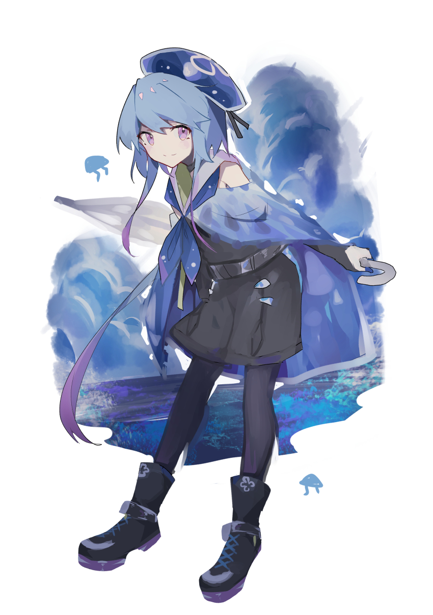 1boy, absurdres, arknights, black_boots, black_pantyhose, black_ribbon, black_shirt, black_shorts