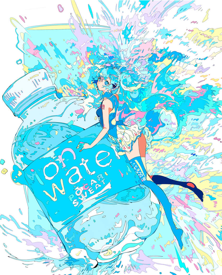 1girl, absurdres, blue_eyes, hatsune_miku, highres, liquid_hair, n79oqc3yja6jlof, no_shoes