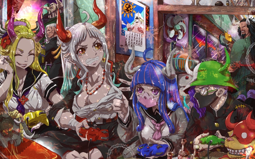 +++, 3girls, 5boys, ^^^, absurdres, ahoge, alternate_costume, angry