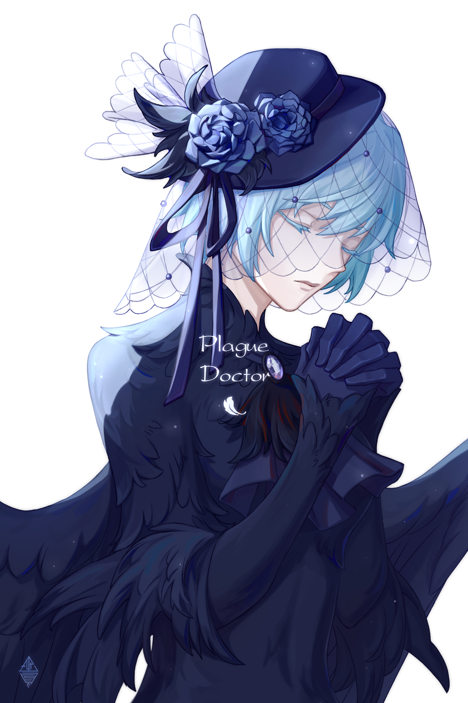 1girl, angela_(project_moon), ascot, bad_id, bad_pixiv_id, black_ascot, black_dress, black_gloves