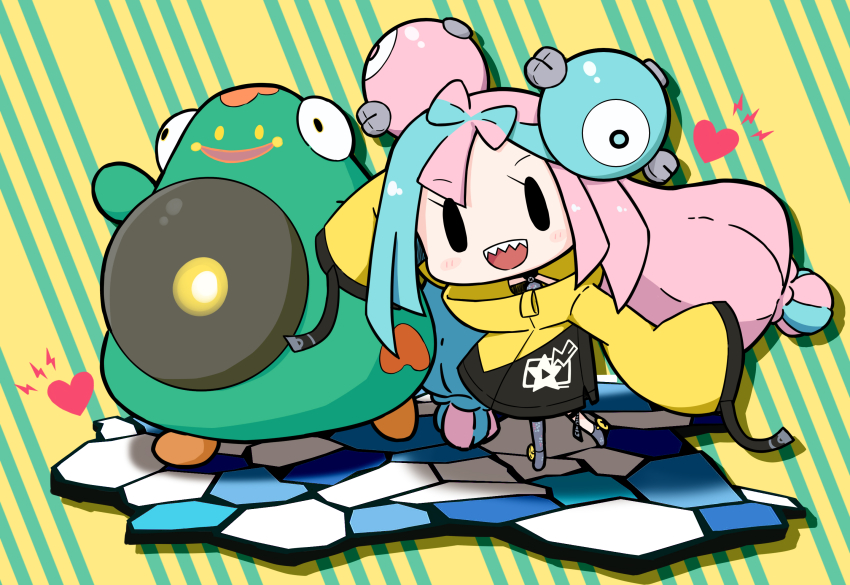 bellibolt, bow-shaped_hair, character_hair_ornament, chibi, grey_footwear, grey_pantyhose, hair_ornament, highres