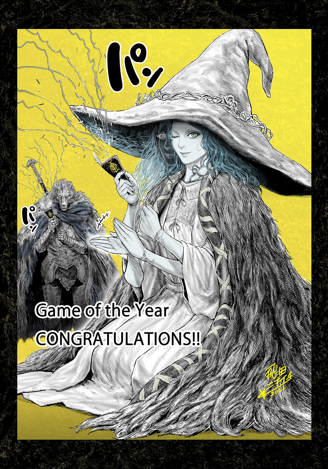 1boy, 1girl, armor, blaidd_the_half-wolf, blue_eyes, blue_hair, blue_skin, brooch