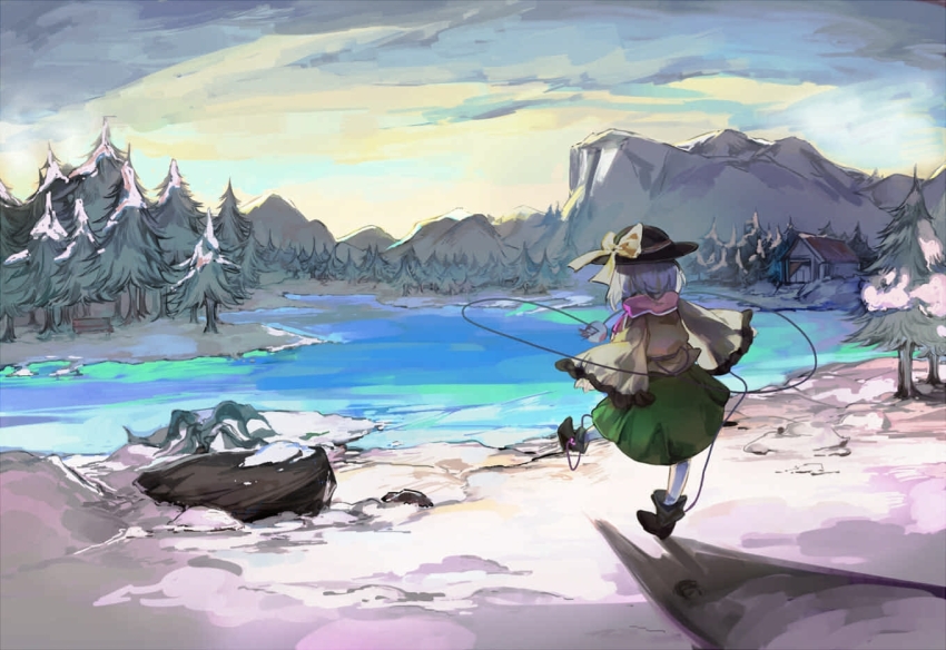 1girl, black_boots, black_hat, boots, chinese_commentary, commentary_request, frilled_sleeves, frills