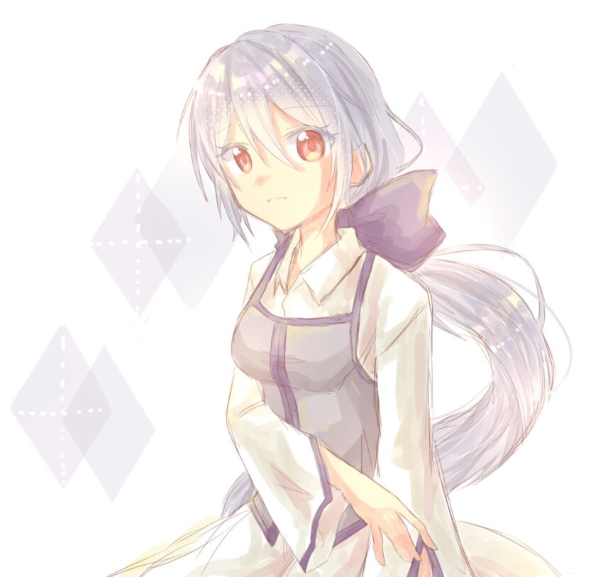 1girl, apron, aquamarinu, clarith_(evillious_nendaiki), closed_mouth, collared_dress, colored_eyelashes, dress