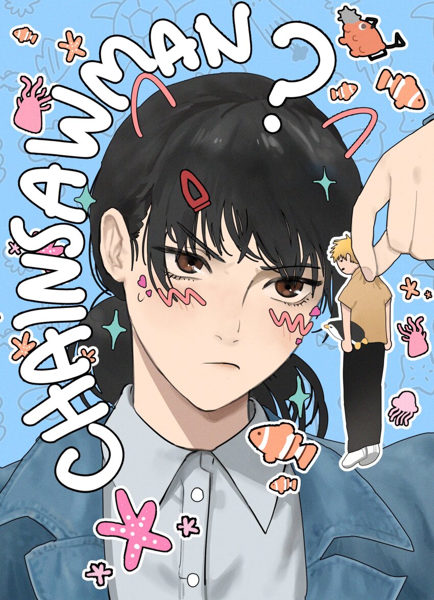 1boy, 1girl, absurdres, bird, black_hair, blonde_hair, blue_background, blue_jacket