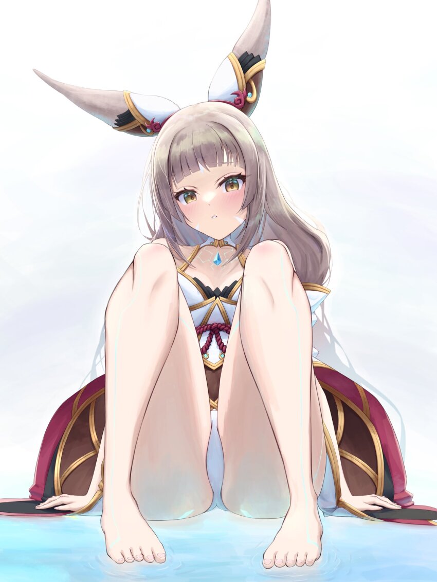 1girl, animal_ears, breasts, chest_jewel, cleavage, detached_sleeves, facial_mark, female_focus