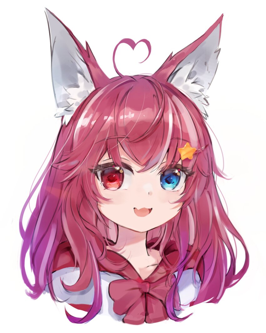 1girl, :d, absurdres, animal_ears, blue_eyes, fang, fox_ears, fox_girl