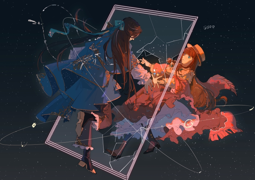 1boy, 1girl, absurdres, angel, black_footwear, black_hair, black_pants, blue_eyes