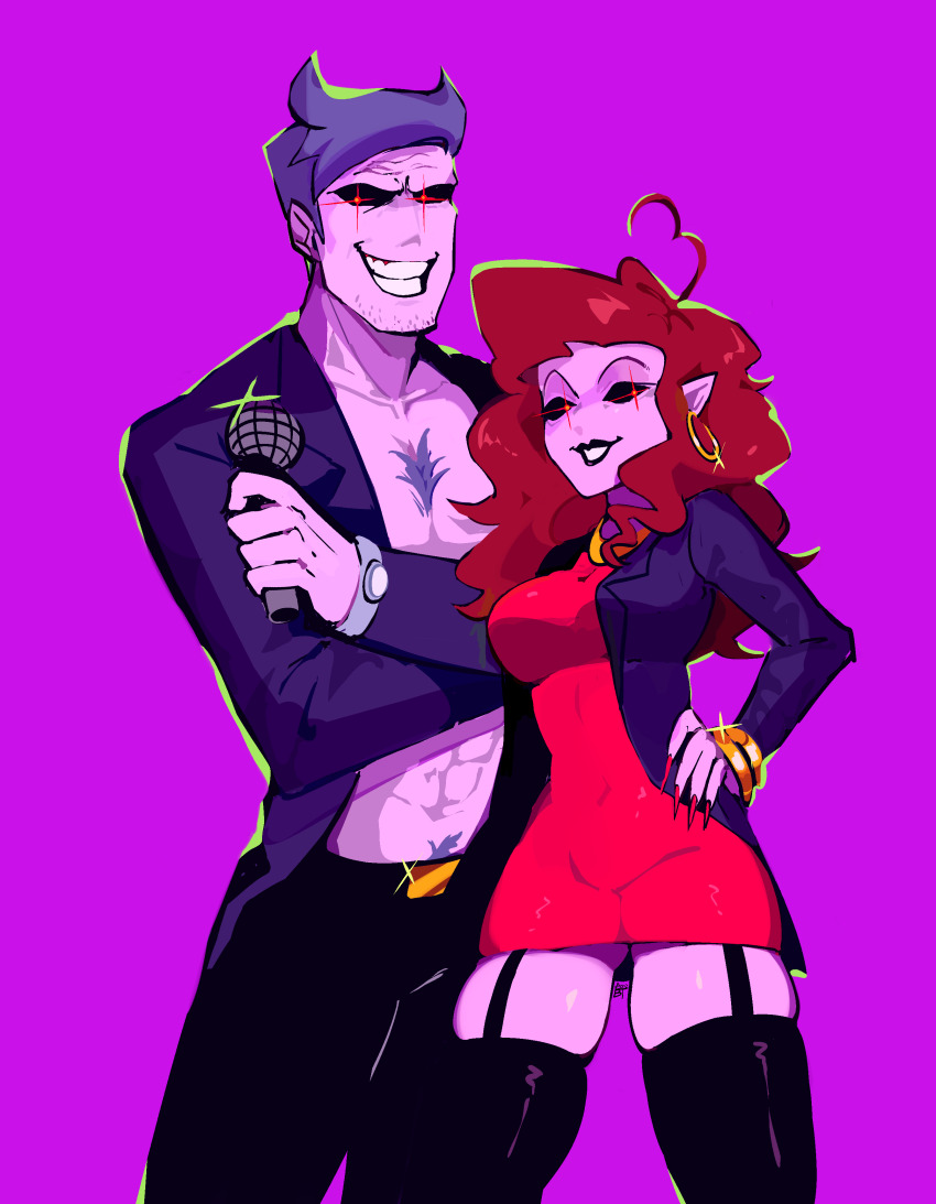 1boy, 1girl, absurdres, belt, benzbt, black_coat, black_lips, black_pants