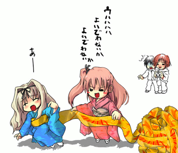 00s, 2boys, 2girls, :d, =_=, ^^^, animated, animated_gif