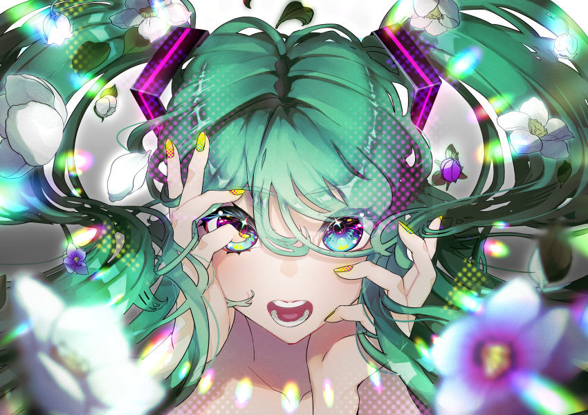 1girl, absurdres, hatsune_miku, highres, looking_at_viewer, mikamiruka_0728, solo, twintails