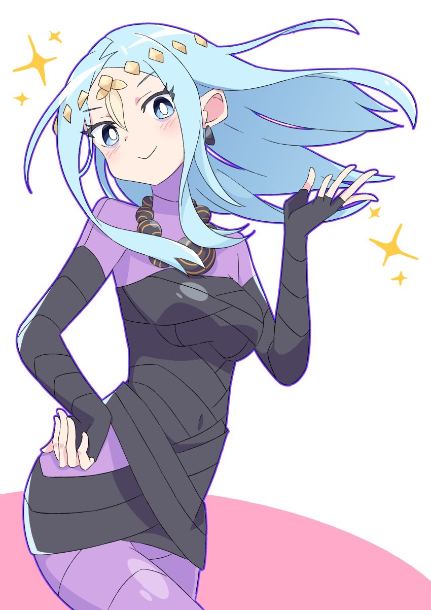 1girl, absurdres, azure_striker_gunvolt, azure_striker_gunvolt_3, blue_eyes, blue_hair, closed_mouth, earrings