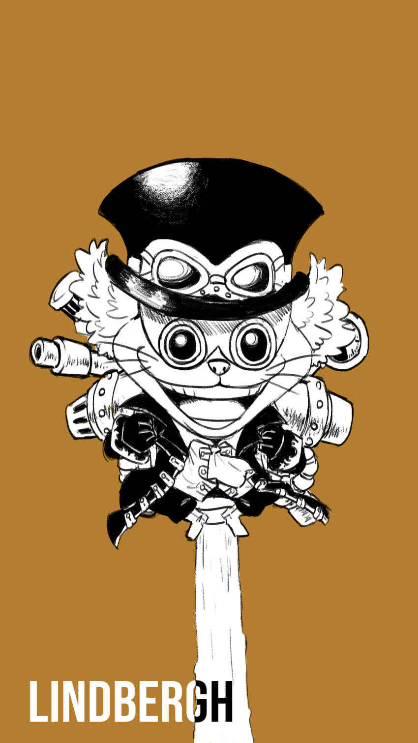 1boy, :3, animal_nose, ascot, blacknirrow, brown_background, cat_boy, character_name