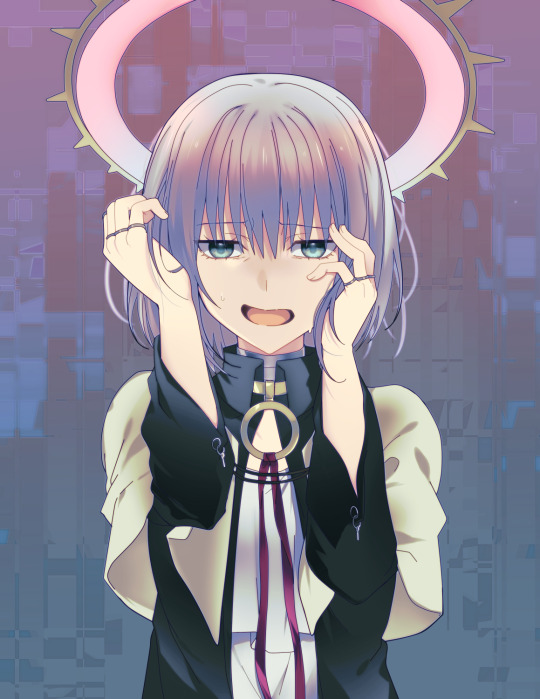 1girl, blue_eyes, caligula_(game), caligula_(series), caligula_2, collared_shirt, halo, lololotton