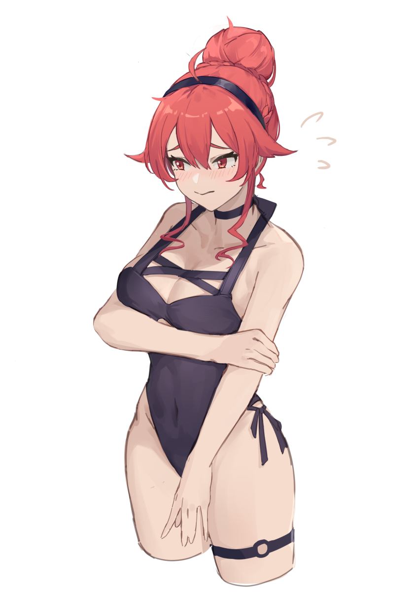 1girl, absurdres, eris_greyrat, female_focus, highres, mushoku_tensei, one-piece_swimsuit, simple_background