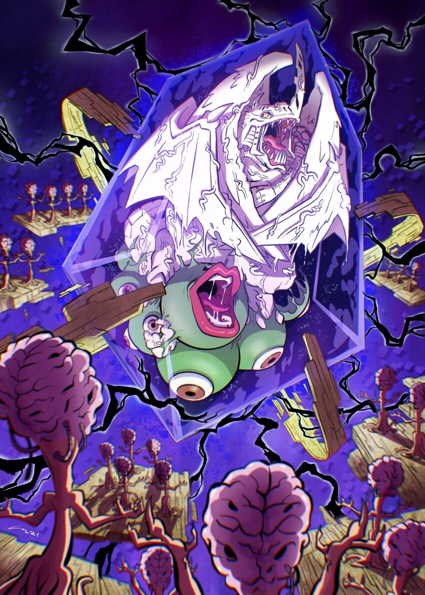 brain, chimairamon, digimon, electricity, energy, highres, moonmillenniumon, sephirothmon