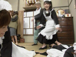 animated, animated_gif, east_asian, fujimoto_miki, haromoni, hello!_project, kago_ai, lowres, maid, michishige_sayumi, morning_musume, photo_(medium), yoshizawa_hitomi