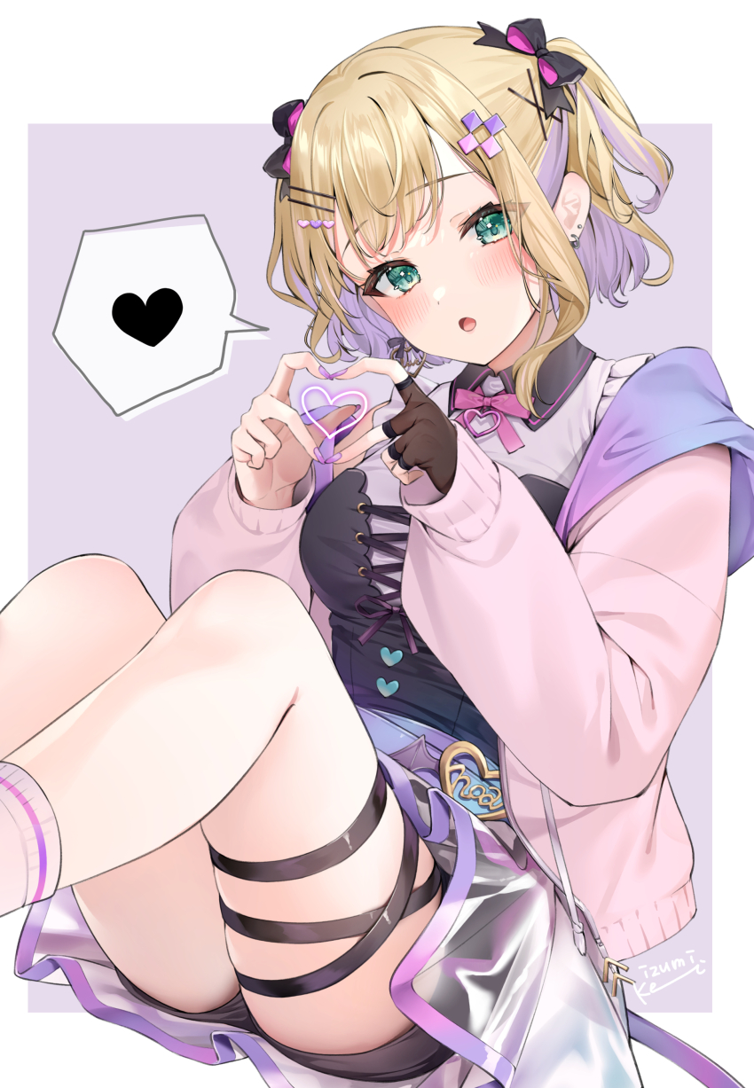 1girl, :o, absurdres, artist_name, belt, black_gloves, black_shorts, blonde_hair