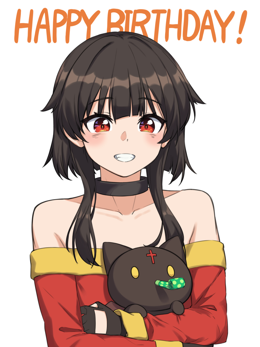 1girl, birthday, blunt_bangs, blush, brown_hair, chinese_clothes, choker, chomusuke