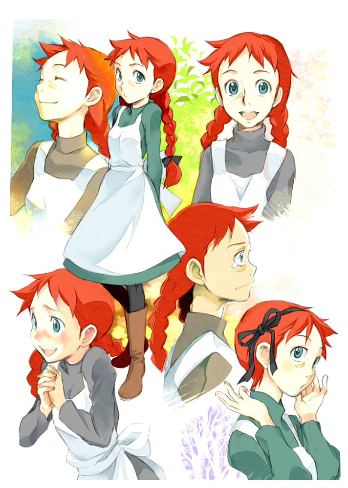 1girl, alternate_hairstyle, animification, anne_of_green_gables, anne_shirley, bad_id, bad_pixiv_id, boots, braid, konakonagona, nippon_animation, profile, twin_braids, world_masterpiece_theater