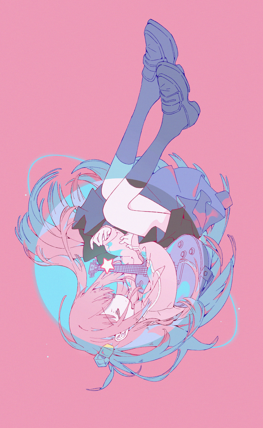 1girl, absurdres, black_shoes, black_skirt, black_socks, bocchi_the_rock!, closed_eyes, commentary