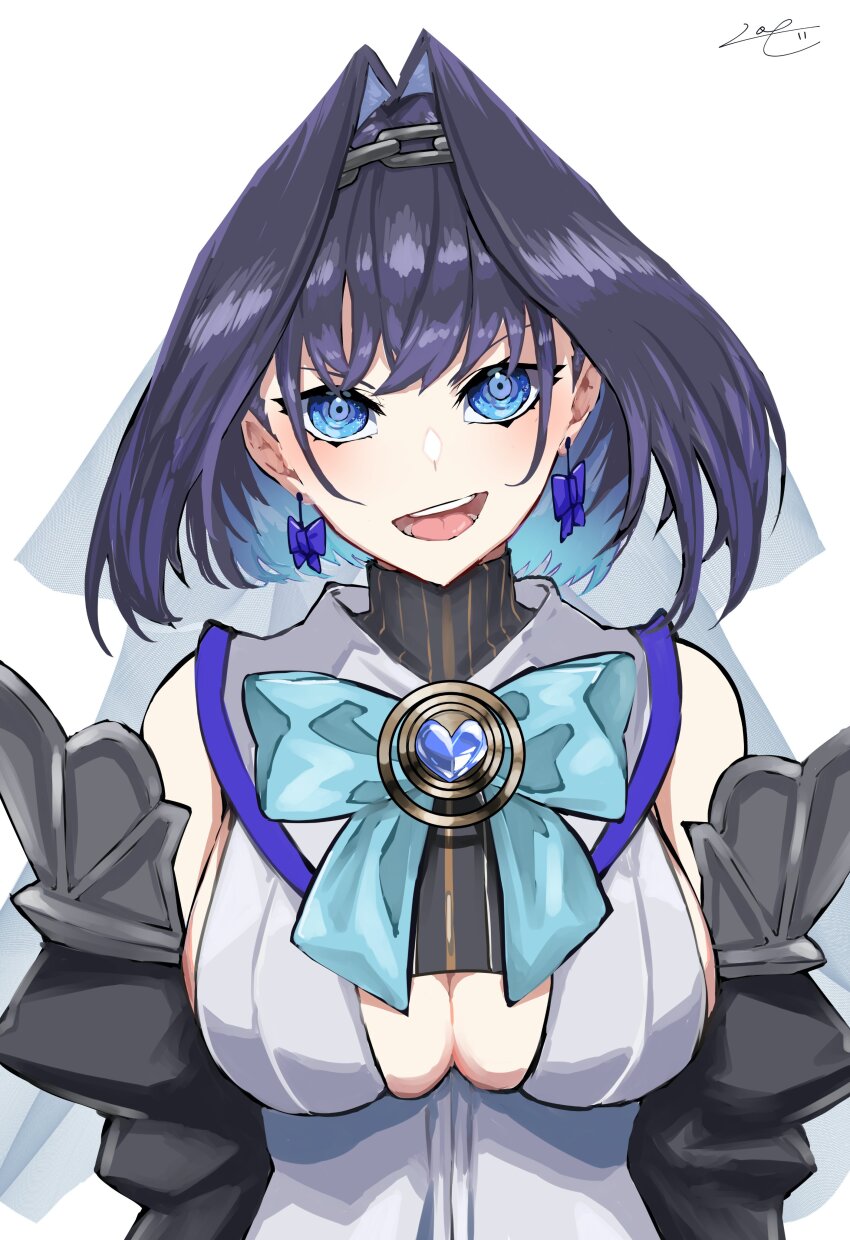 1girl, absurdres, bad_id, bad_twitter_id, blue_eyes, blue_hair, blue_ribbon, breasts