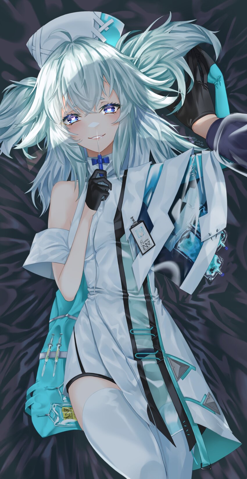 1boy, 1girl, absurdres, ahoge, blue_eyes, blue_hair, florence_(neural_cloud), girls'_frontline