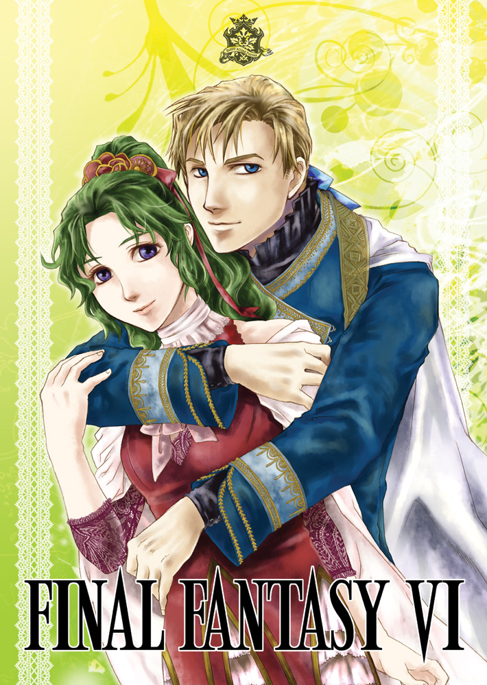 1990s_(style), 1boy, 1girl, blonde_hair, blue_eyes, blue_ribbon, cape, couple