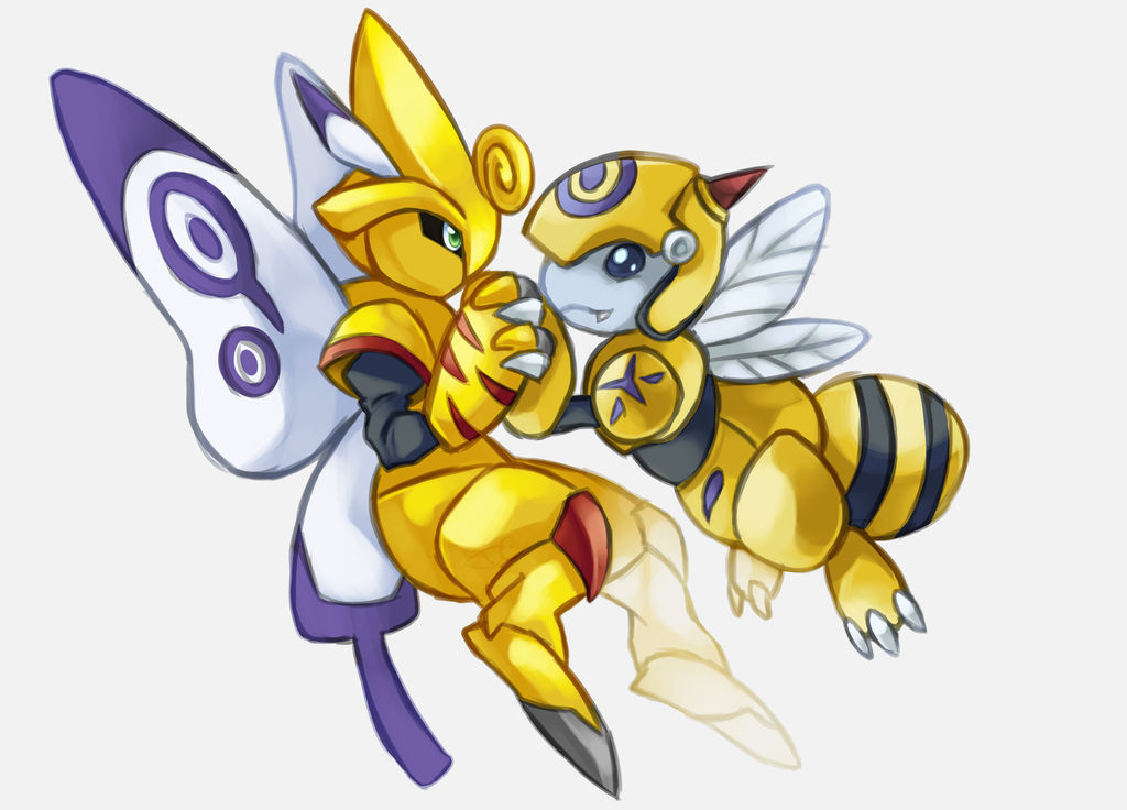 armor, bee, bug, butterflamon, butterfly, digimon, honeybeemon, insect