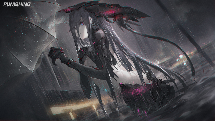 1girl, artist_request, bags_under_eyes, black_hair, black_tail, cloud, cloudy_sky, fins