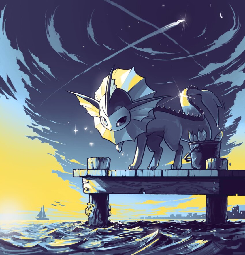 animal, bird, bucket, fish, gen_1_pokemon, highres, horizon, jak_(jaksinart)