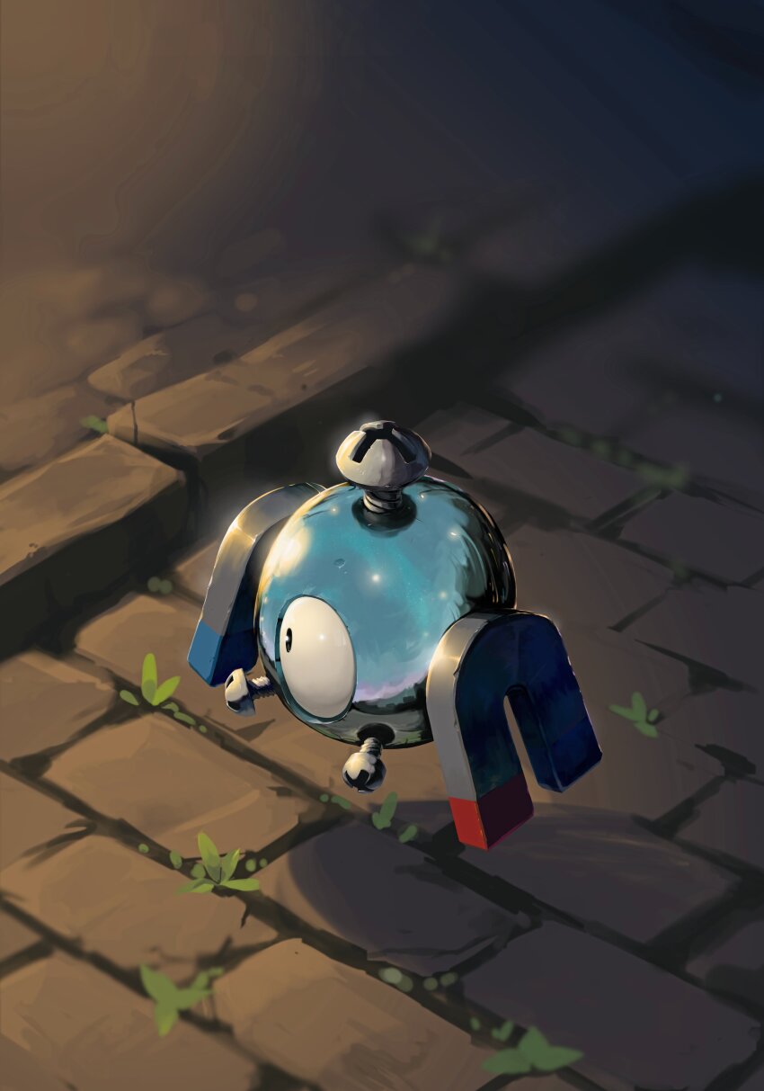 absurdres, brick_floor, floating, gen_1_pokemon, highres, jak_(jaksinart), looking_to_the_side, magnemite