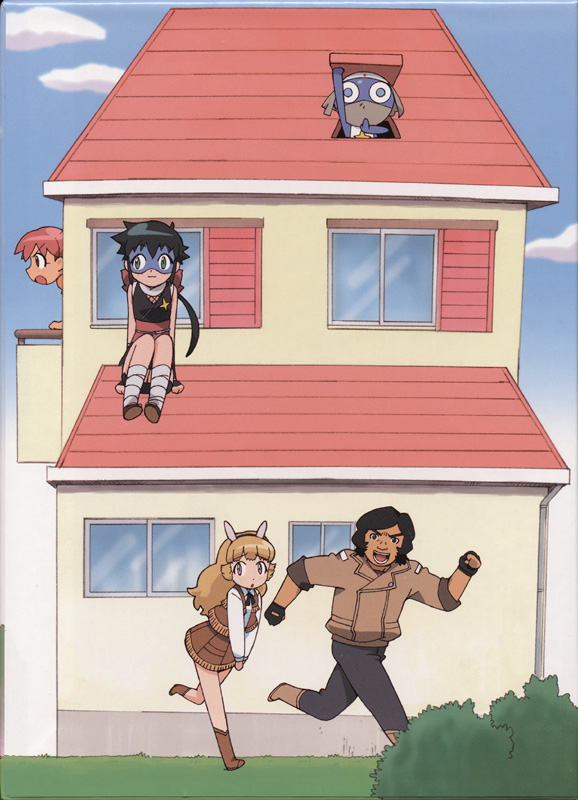 1boy, 3girls, azumaya_koyuki, dororo, hinata_natsumi, keroro_gunsou, kogoro_(keroro_gunsou), multiple_girls