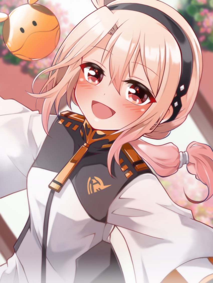 1girl, ahoge, asticassia_school_uniform, black_hairband, blonde_hair, blush, breasts, cosplay