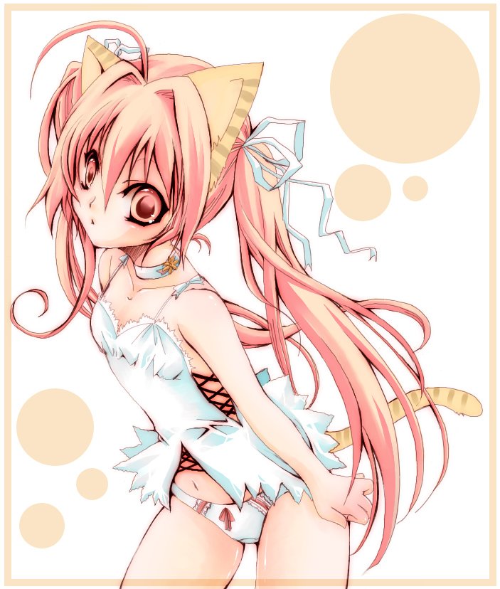 animal_ears, artist_request, bad_id, bad_pixiv_id, cat_ears, cat_tail, original, panties, red_eyes, red_hair, solo, tail, tiger_ears, tiger_tail, tiger_tails, twintails, underwear, usa_(cubic)