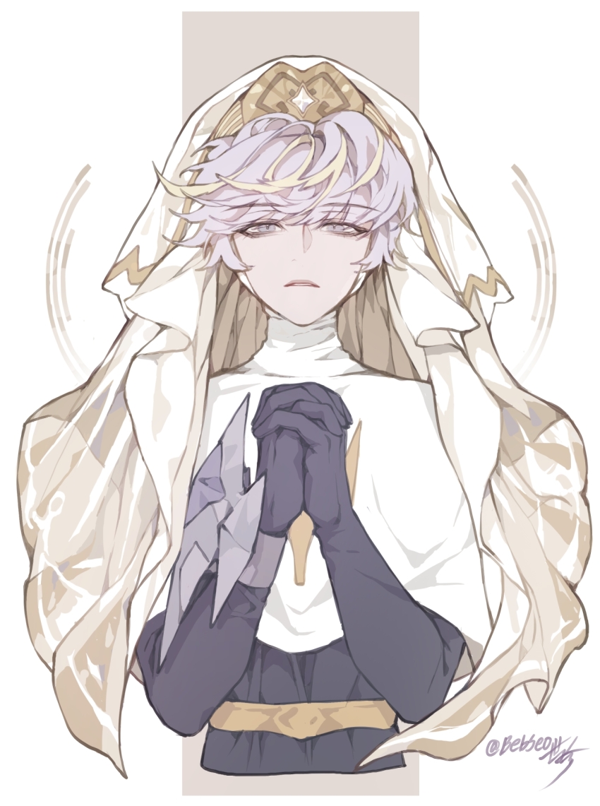 1girl, bebseo, black_dress, black_gloves, blonde_hair, bow_(weapon), capelet, commentary