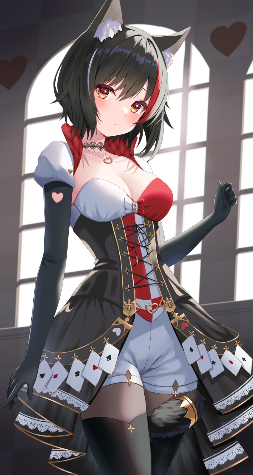 1girl, absurdres, animal_ear_fluff, animal_ears, black_hair, blush, breasts, cleavage