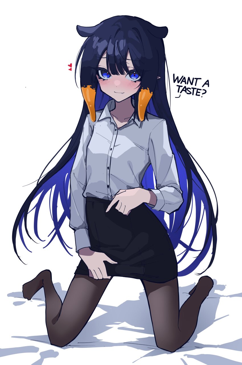 1girl, absurdres, alternate_costume, black_hair, black_pantyhose, blue_eyes, blue_hair, blush