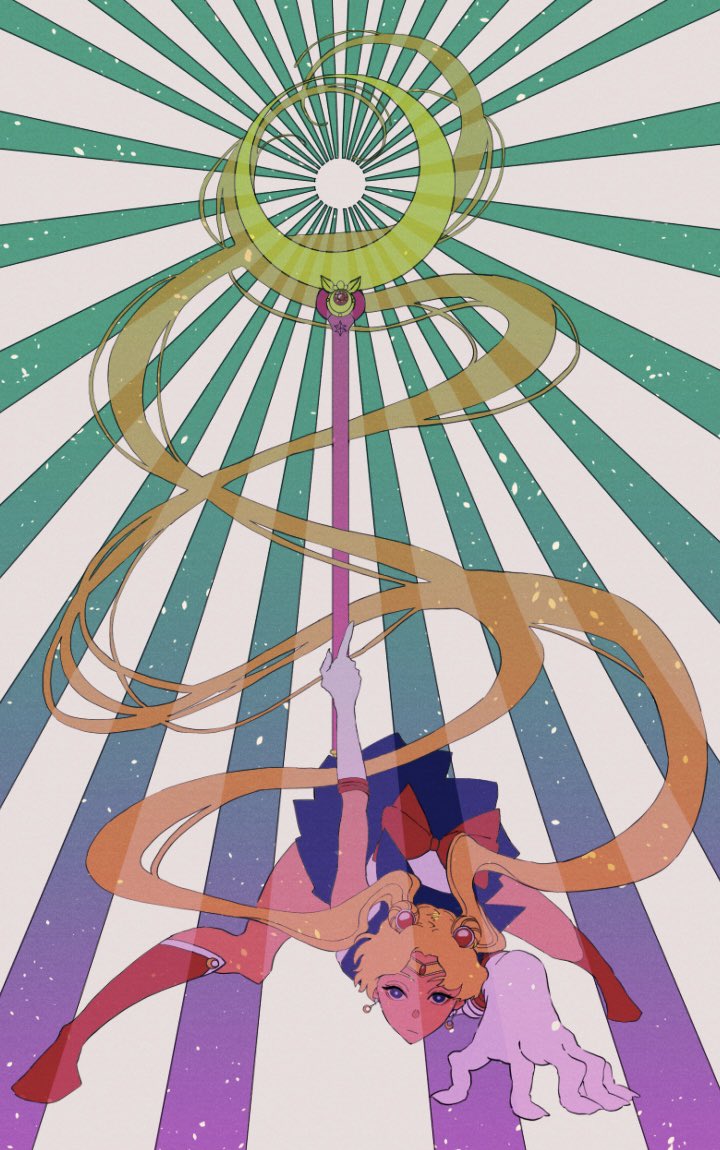 1girl, back_bow, bent_over, bishoujo_senshi_sailor_moon, blonde_hair, blue_skirt, boots, bow