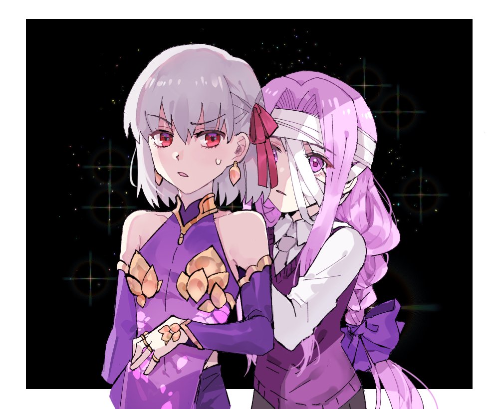 2girls, alternate_universe, appleale19, bandage_on_face, bandaged_head, bandages, bare_shoulders, behind_another