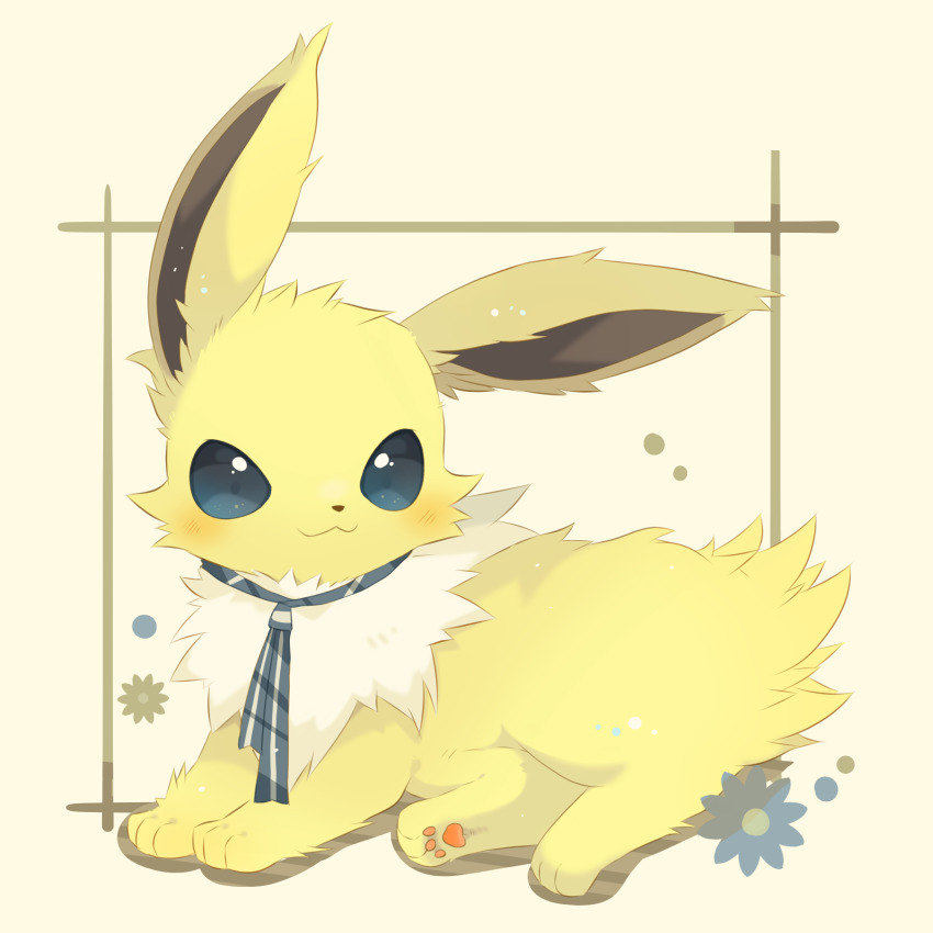 :3, blush, closed_mouth, commentary_request, full_body, gen_1_pokemon, highres, jolteon