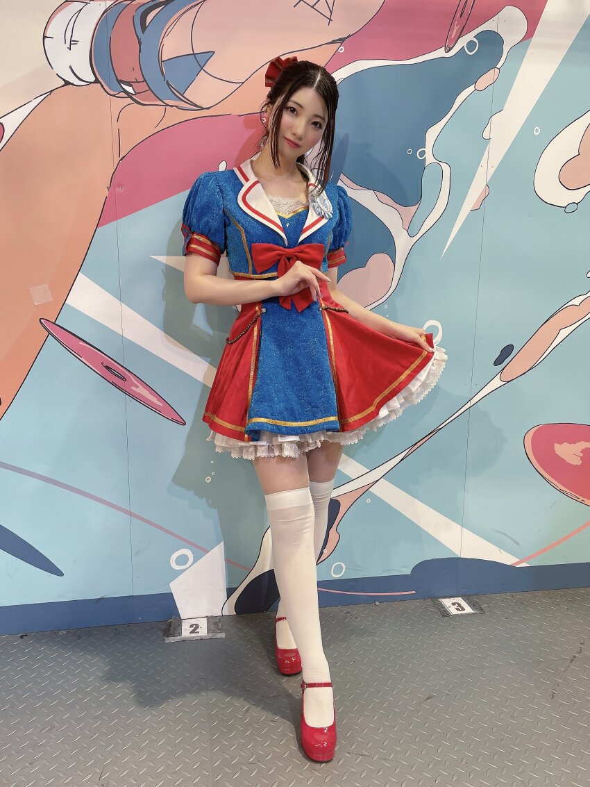 1girl, absurdres, dress, highres, konno_yuzuki, photo_(medium), purelymonster, red_footwear