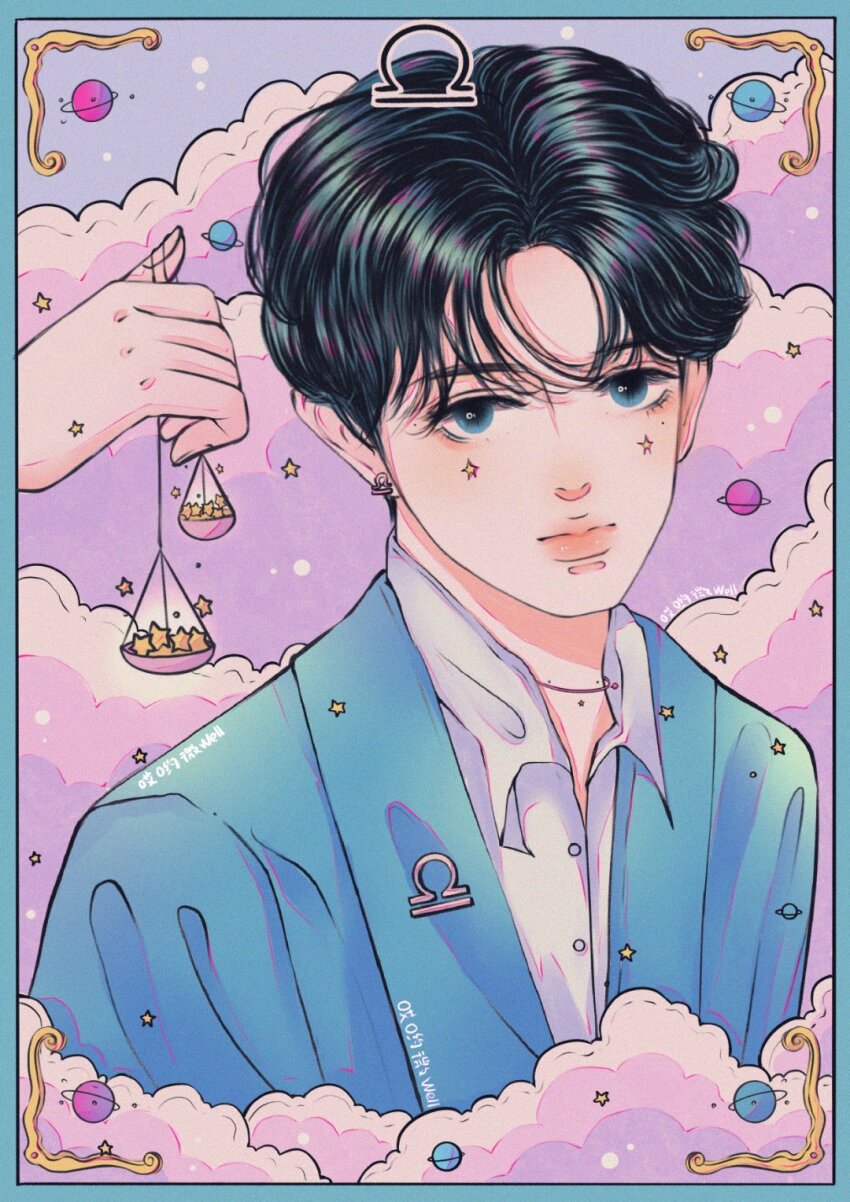 1boy, ai_yo_wei_well, bishounen, constellation, highres, libra_(constellation), libra_(symbol), libra_(zodiac)