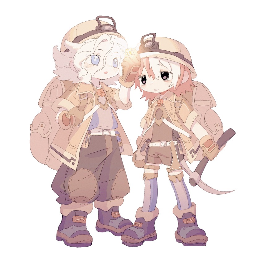 1boy, 1girl, alternate_universe, ankle_boots, arms_at_sides, backpack, bag, belafu