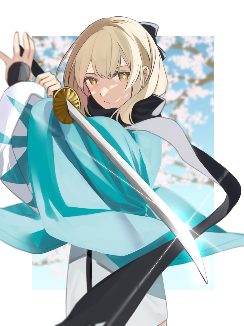 1girl, black_hairband, black_scarf, blonde_hair, brown_eyes, closed_mouth, fate_(series), hai_zhou