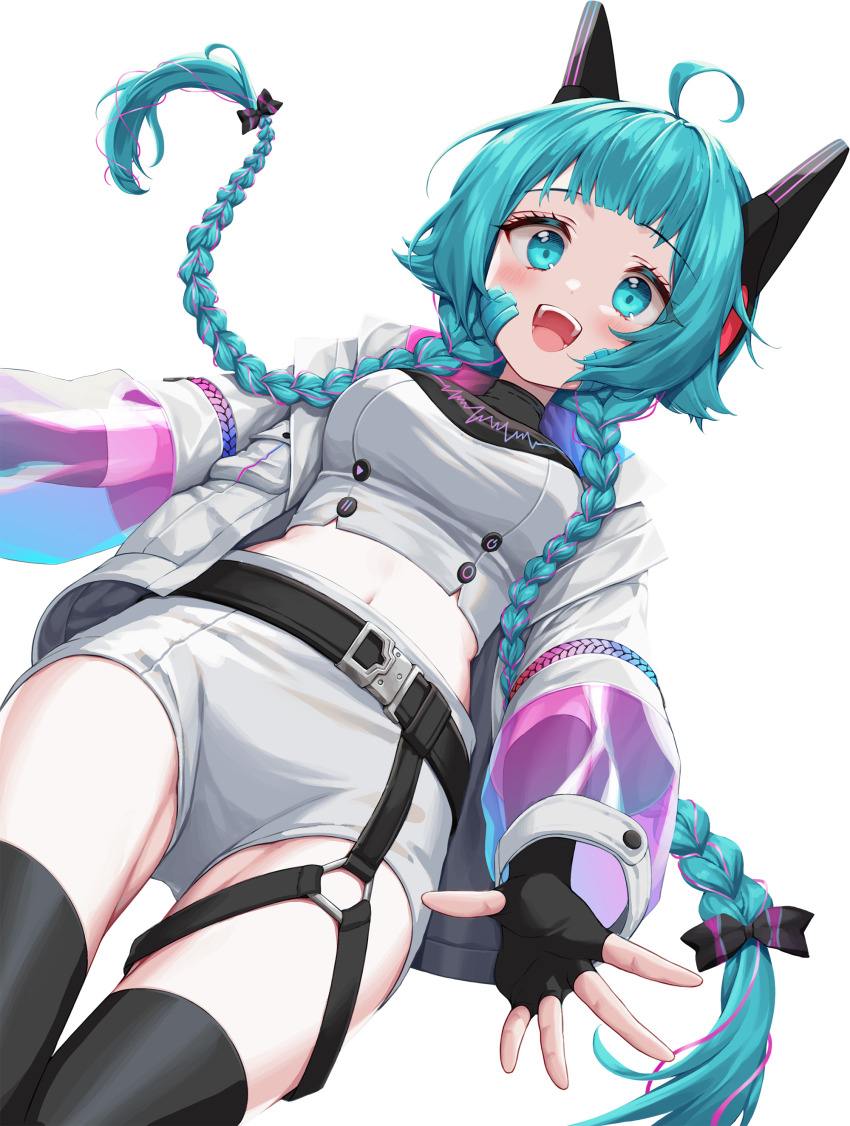 1girl, absurdres, ahoge, belt, black_belt, black_bow, black_gloves, black_thighhighs