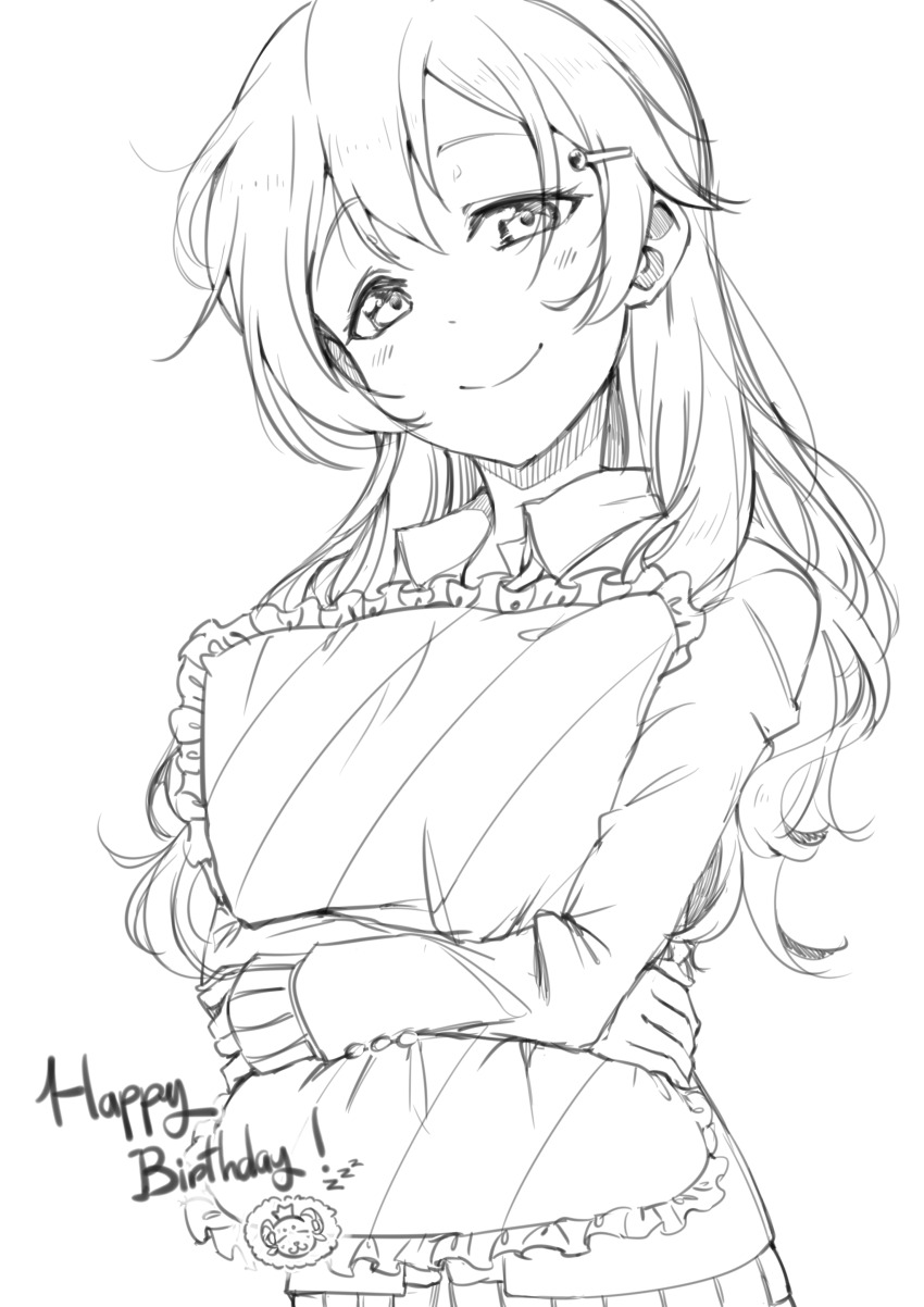 1girl, absurdres, bakaryuu, birthday, blush, commentary, english_text, hair_ornament