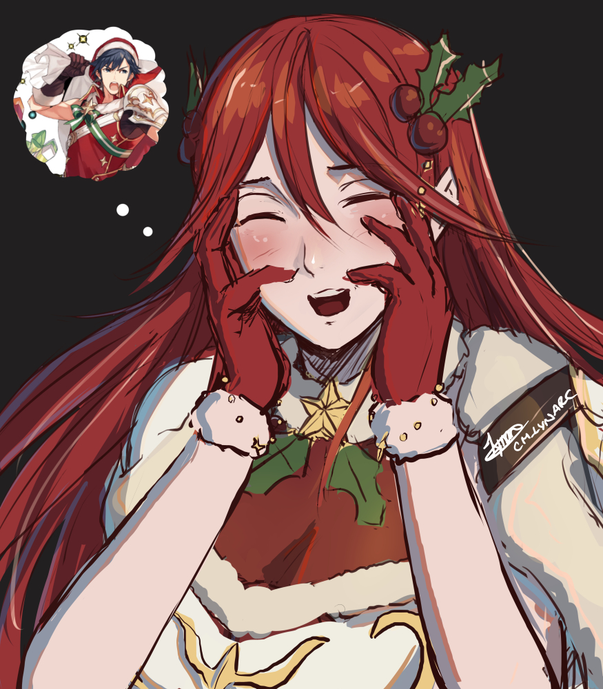 1boy, 1girl, armor, arms_up, bare_shoulders, blue_eyes, blue_hair, blush