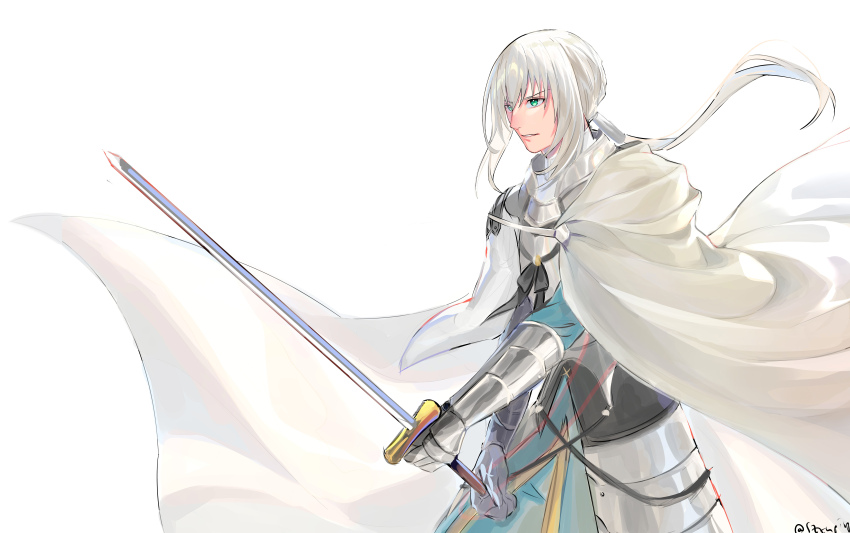 1boy, absurdres, aqua_shirt, armor, bedivere_(fate), bedivere_(third_ascension)_(fate), cape, commentary
